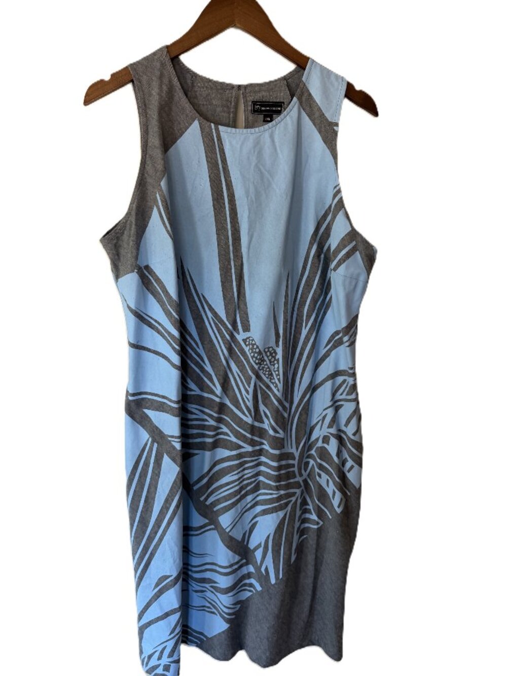 NWOT Sig Zane Shift Dress, Hawaiian Blue/Silver Leaf Print, Plus Size 2XL